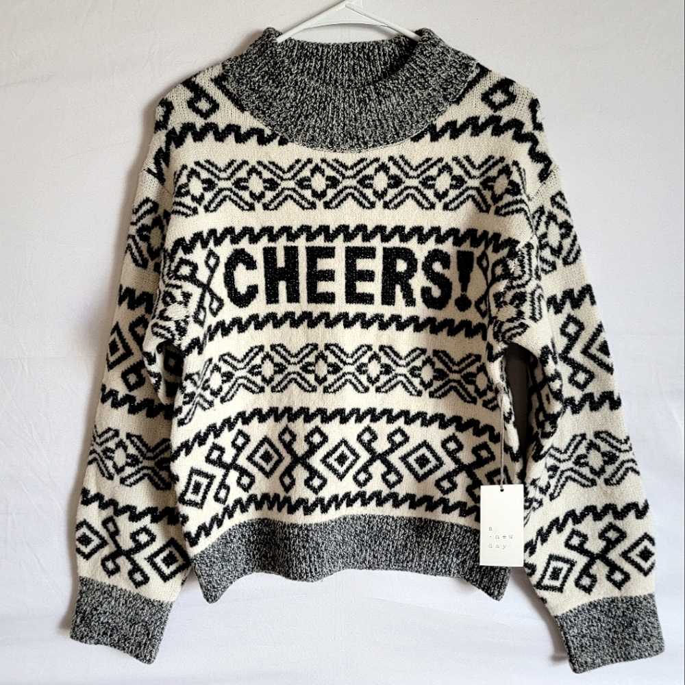A New Day Cheers! Knit Sweater Winter Holiday New Years Ski